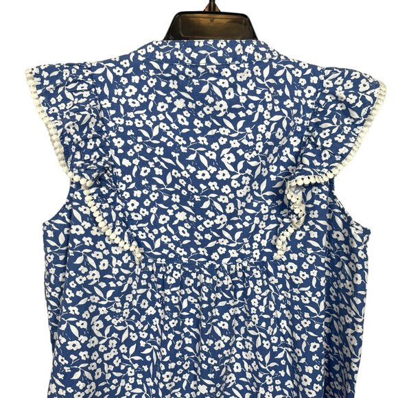 THML Shift Dress Large Blue White Floral Embroidered Tassel Crochet Boho Color - Picture 6 of 9